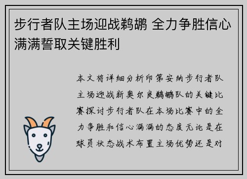 步行者队主场迎战鹈鹕 全力争胜信心满满誓取关键胜利